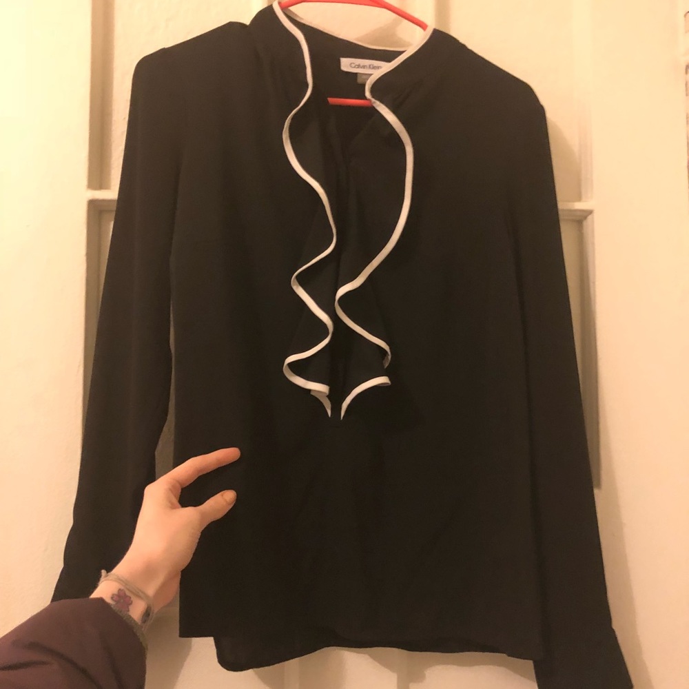 Black and white ruffle Women’s Calvin Klein Blouse